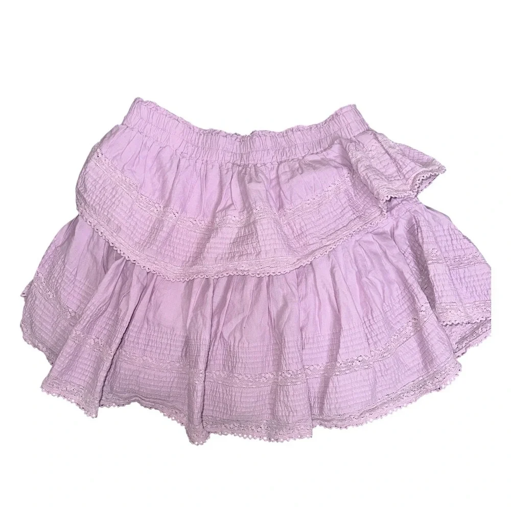 LoveShackFancy Tiered Ruffle Lilac Mini Skirt Size Small 100% Cotton